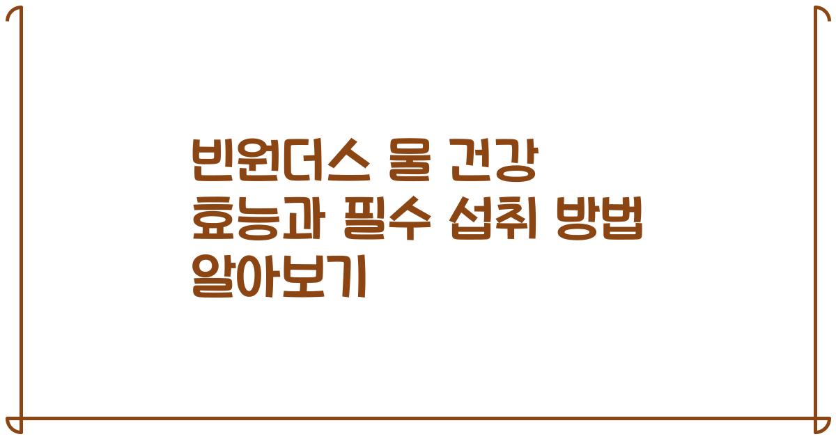 빈원더스 물 건강 효능과 필수 섭취 방법 알아보기