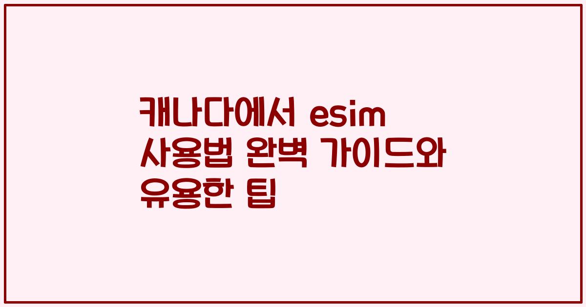 캐나다에서 esim 사용법 완벽 가이드와 유용한 팁